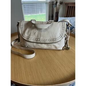 Lucky Brand | Vintage Large Fold Over Leather Satchel Crossbody Beige